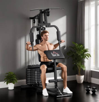 Multiestação de Musculação Máquina de Musculação com Placas de Peso de 45 kg Carga Máx. 100 kg para Treino Fitness em Casa Ginásio Preto