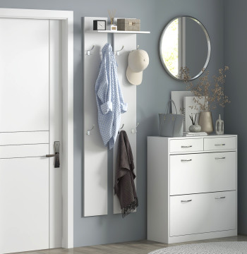 Móvel Cabide de Entrada de Parede Móvel de Entrada Moderno com 8 Ganchos e Prateleira para Entrada Corredor 55x21,3x170 cm Branco