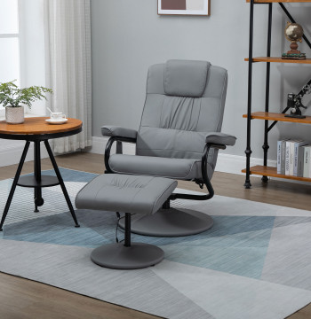 Armoire de massage électrique avec banque pour soutenir le pied pivotant Swivel Relax jusqu'à 145° avec télécommande et 10 points de massage rembourrés en PU 77x84x102 cm gris