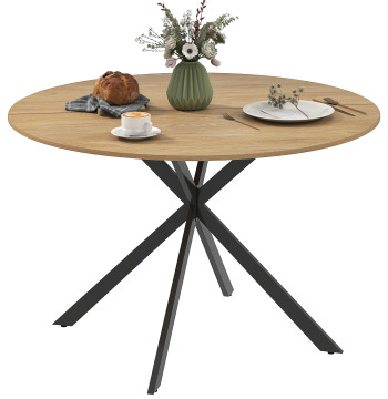 Tavolo rotondo a 4 persone Tavolo da cucina industriale con struttura in acciaio Ø120x75 cm Legno