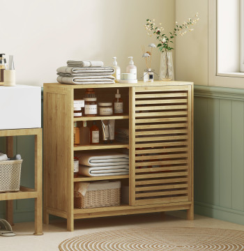 Salle de bain Cabinet en bambou Salle de bains mobile avec 2 portes de course Dessin avec Ripas 4 Shears Mobile Cuisine auxiliaire Arrangement Salon 80x34x80 cm Bois