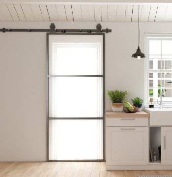 Porte de course avec accessoires Porte de course en verre avec mécanisme plus souple pour salle de bains Cuisine Salon 91.4x203.2 cm Noir
