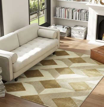 Tapete Sala de estar 170x120 cm Tapete Lavable en la máquina de Lavar Por el Curto Estilo Moderno Tapete para Sala de estar Cuarto Sala de Cena Creme y Marrom Claro