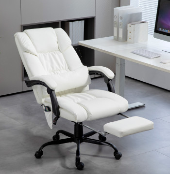 Silla de oficina con masaje de 6 Puntos Silla giratoria con Encosto Alto Reclinable Altura ajustable Apoyo a Pés y Control Remoto 66x75x112-122 cm Blanco