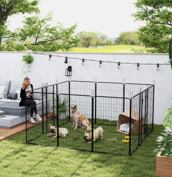 Dog Park avec 12 panneaux 2 Estimation modulaire de la recette animale Portes pour l'intérieur et l'extérieur en acier 80x120 cm noir