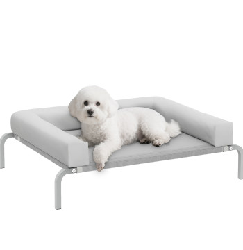 Lit haut pour chiens avec Laterales amovibles Lit haut pour petits chiens Portable avec structure en acier mesh respirant pour intérieur et extérieur 90x65x30 cm Gris clair