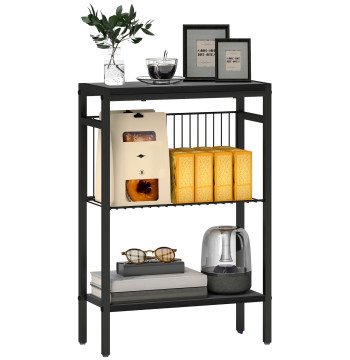 Essenza Mesa Auxiliar Estreita de 3 Níveis Industrial Preto 43x18x62,5 cm