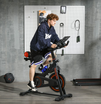 Bicicleta Estática com Resistência Ajustável Bicicleta Fitness com Volante de Inércia de 8 kg Ecrã LCD Guiador e Assento Ajustável para Casa Ginásio 103x53x100-114 cm Preto e Vermelho
