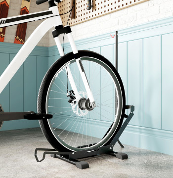 Support au sol pour vélos verticaux et horizontaux avec hauteur réglable pour les roues 20"-29" et 700c en acier Base antidérapant pour garage ou atelier à domicile 75x41x71-81 cm Noir