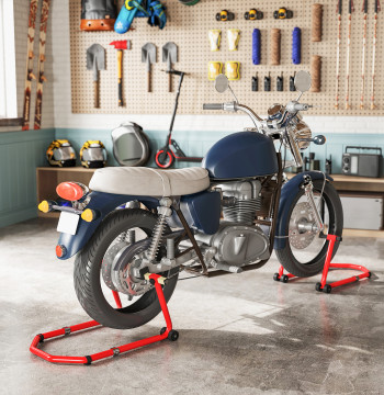 Suporte de Roda Dianteira e Traseira para Mota Carga 390 kg Cavalete Moto Elevador Universal com Adaptadores de Garfos em U e L Ajustáveis e Rodas para Reparação e Manutenção Vermelho