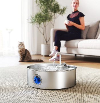 Fontaine pour les chats en acier inoxydable 7L Bebedour pour les chats silencieux Source d'eau animale Automatique avec système de filtre à lumière LED et Super Silent Pompe 30.5x31.2x19.3 cm Argent
