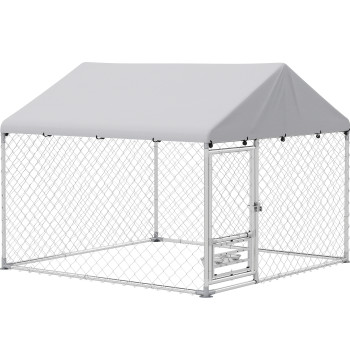 Kennel extérieur avec 2x2x1,54 m Cage chien en acier Galvanisé avec plafond imperméable Support alimentaire pivotant et réglable 2 Tigres pour chiens moyens et petits en argent