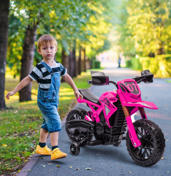 AIYPLAY Mota Elétrica para Crianças acima de 3 Anos Moto a Bateria para Crianças 6V com Rodas de Treino e Buzina Mota para Crianças Carga 30 kg 105x57x62 cm Rosa