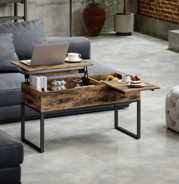 Tavolo da caffè con sedile scorrevole Smooth Close and Hidden Space Fixing 100x45x67 cm Rustico Brown