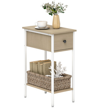 Mesa Auxiliar estrecho Mesa Auxiliar Industrial con Gaveta Prateleira Abierta y Estructura Metálica para Sala de Estar Dormitorio 25x39,8x58,2 cm Madeira