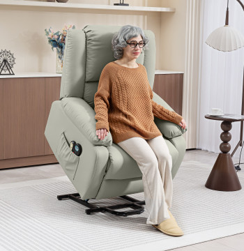 Poltrona Relax Lifts Pôle électrique Personnes avec 8 points de massage en pignon électrique inclinable avec fonction de chauffage 2 télécommandes et poche côté gris clair