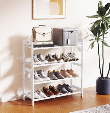 Sapateira de 4 Niveles Estante para zapatos en Bambu para 12 Pares de zapatos para Entrada Corredor Habitación 67,5x24,7x72 cm Blanco