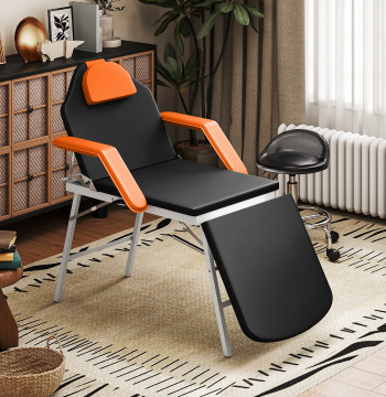 Marquesa de masaje plegable portátil Marquesa estética profesional de 3 Zonas con altura ajustable Encosto de cabeza remota Descansos de Brazo Acolchoados 182x82x68 cm Naranja