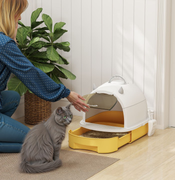 Cat Sand Box chiuso Cat Sand Box con cappuccio e filtro a carbone del vassoio e Pad 40.5x52x39 cm Bianco e Giallo
