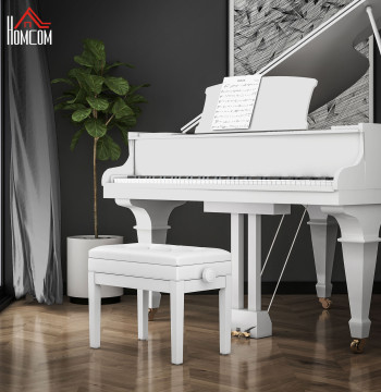 Banco de Piano com Espaço de Armazenamento e Altura Ajustável Banco para Piano com Assento Acolchoado Carga 200 kg 54,5x33x48-58 cm Branco