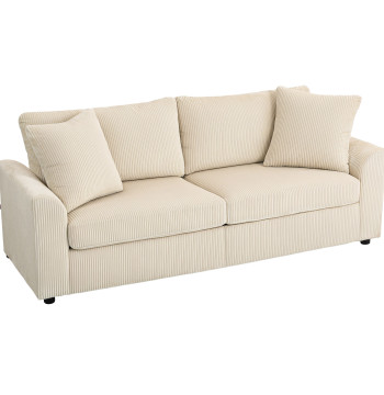 Canapé de 3 places modernes 212x80x88 cm Canapé Salon rembourré avec 2 oreillers Support de bras et structure en acier pour le salon Chambre Maison Bureau Crème