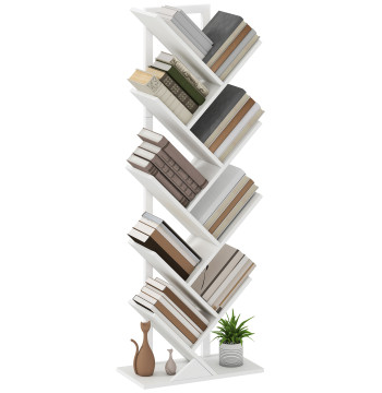 Estante em Forma de Árvore de 9 Níveis Estante de Livros com 9 Prateleiras e Estrutura de Aço para Sala de Estar Escritório Estúdio Quarto 50x24x136 cm Branco