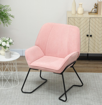 Poltrona Sala de Estar Moderna Poltrona de Leitura com Assento Largo e Acolchoado Estofada em Veludo Pés de Metal Poltrona para Dormitório 70x67,5x87 cm Rosa