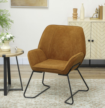 Poltrona Sala de Estar Moderna Poltrona de Leitura com Assento Largo e Acolchoado Estofada em Veludo Pés de Metal Poltrona para Dormitório 70x67,5x87 cm Marrom