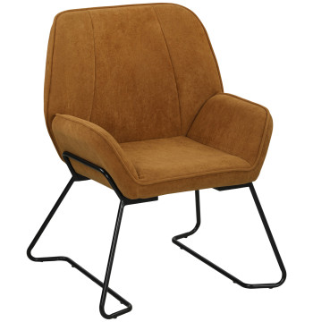 Poltrona Sala de Estar Moderna Poltrona de Leitura com Assento Largo e Acolchoado Estofada em Veludo Pés de Metal Poltrona para Dormitório 70x67,5x87 cm Marrom