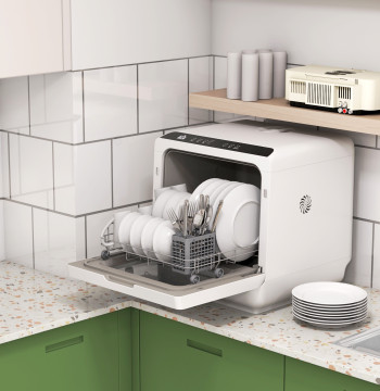 Salle de bain Machine à laver la salle de bain Petit lave-vaisselle avec 5+1 Programmes Deux modes d'approvisionnement en eau 6L Dépôt d'eau LED Cuisine Écran Appartements 45x44x45,8 cm Blanc