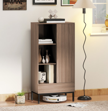 Trimmer 1 porte de tiroir réglable pour chambre moderne et 3 compartiments ouverts pour salle à manger salle d'entrée 60x34x121 cm Bois