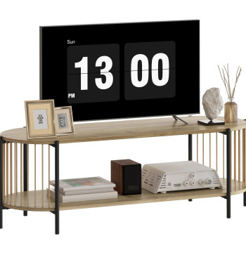 TV Mobile Bohemian Style TV mobile jusqu'à 55 pouces avec des détails de cordon en papier et 2 feuilles ouvre au salon 124x43.5x41 cm Bois