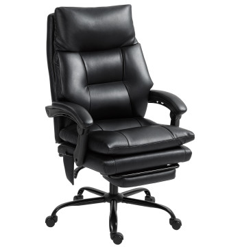 Chaise de bureau avec support Lombaire gonflable PU rembourrage Bureau chaise pivotante avec support pied rabattable Back Up haute hauteur réglable 65x76x113-121 cm Noir