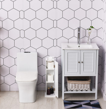 Armadio da bagno Mobile Bagno Armadio con orifizio per Toilet paper e conchiglie Stile moderno per piccoli spazi 19.5x19.5x65 cm Bianco