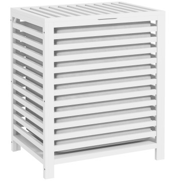 Cesto de Roupa de Bambu Cesto Roupa Suja Capacidade 55L com Bolsa Amovível Forma Retangular 50x36x60 cm Branco