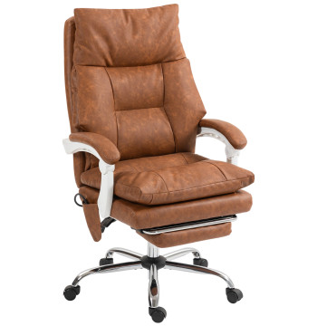 Cadeira de Escritório com Suporte Lombar Inflável Estofada em PU Cadeira de Secretária Giratória com Apoio para Pés Encosto Reclinável Encosto Alto Altura Ajustável 65x76x113-121 cm Marrom