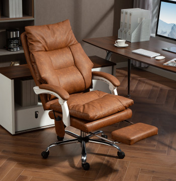 Silla de oficina con Soporte Lombar Inflable Estofada en PU Silla de secretaria Giratoria con apoyo a Pés Encosto Reclinable Encosto Alto Altura Ajustable 65x76x113-121 cm Marrom