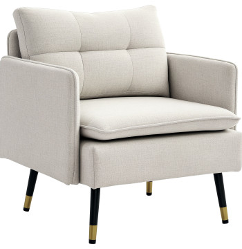 Poltrona Room Stand Poltrona Détendez-vous avec le soutien pour les bras de siège rembourrés et les pieds de canapé en acier simple moderne pour dorme 76x68x80 cm Crème