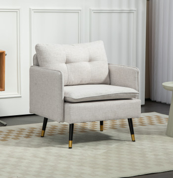 Poltrona Sala de Estar Poltrona Relax com Apoio para os Braços Assento Acolchoado e Pés de Aço Sofá Individual Moderno para Dormitório 76x68x80 cm Creme