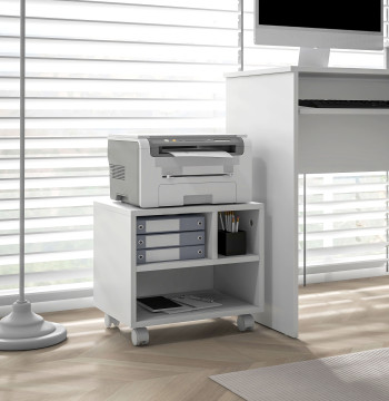 Móvel para Impressora com Rodas Suporte para Impressora com Compartimentos Abertos para Escritório Estúdio 40x30x36 cm Branco