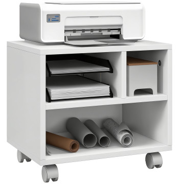 Móvel para Impressora com Rodas Suporte para Impressora com Compartimentos Abertos para Escritório Estúdio 40x30x36 cm Branco