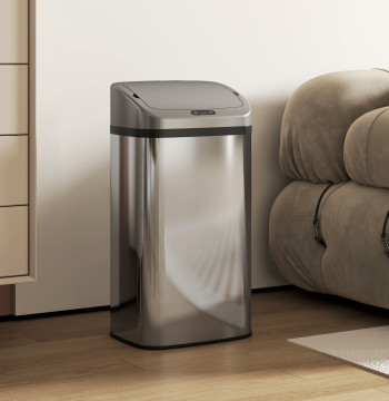 Seaux de déchets Automatique pour cuisine 48 L en acier inoxydable Capteur infrarouge Fermeture automatique Doigt Antimarcas pour bureau 33x25x69 cm Argent