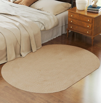 Tapete Oval para Sala de Estar 170x120 cm Tapete Lavable a la máquina Tela a mano estilo Rústico Alfombra para Sala de estar Cuarto Sala de Cena Bege