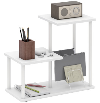 Estante Efeito Madeira Estante para Livros de 3 Níveis Estilo Moderna com Estrutura de Metal Prateleira de Arrumação para Secretária Escritório Cozinha 40x20x34,5 cm Branco