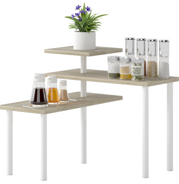 Mensola da cucina di 3 livelli di mensola da cucina con 3 cesoie girevole struttura e design in gradini per sala da pranzo Soggiorno 40x18x36,5 cm Legno