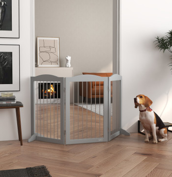 Barrera de seguridad para perros Barrera de seguridad para Escaleras y Puertas 154x30x80cm Barrera de seguridad plegable con soporte de pie para interior Cinzento