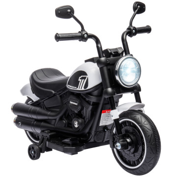 Moto électrique pour enfants de 18-36 mois Moto électrique pour bébé avec batterie 6v phare et roues auxiliaires Charge amovible 25 kg 76x42x57 cm Blanc
