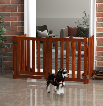 Barrera de seguridad para perros plegables para Escadas y Puertas Barrera para perros pequeños con 4 Paneles con soporte de pie para interior 205x30x60 cm Madeira