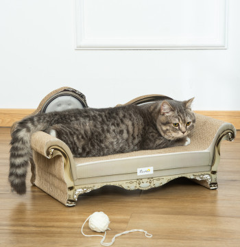 Arranhador para Gatos de Cartão Arranhador em Forma de Sofá 2 em 1 Arranhador para Gatos com Catnip para Interior 60x29,5x29 cm Bege