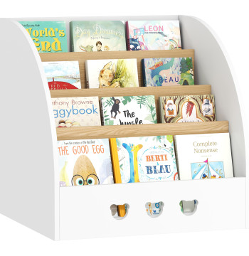 Estante Infantil para Brinquedos Organizador de Brinquedos de 4 Níveis com Compartimento Oculto para Quarto Infantil Sala de Jogos Creche 60x53x60 cm Branco e Madeira